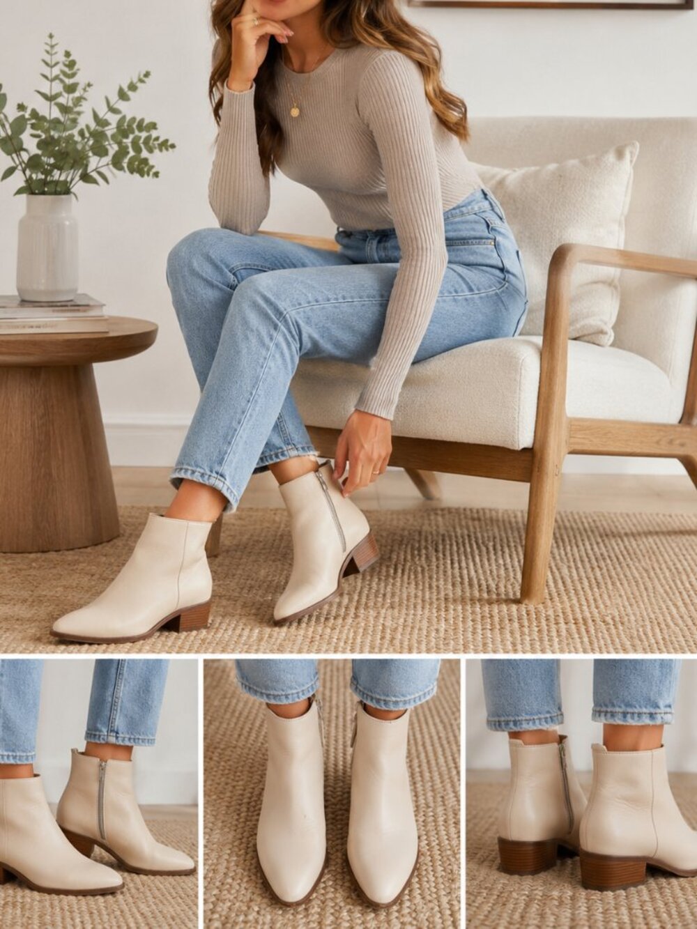 Thursday Boot Company Duchess Ankle Boots Women's Size 7 Beige Leather Booties